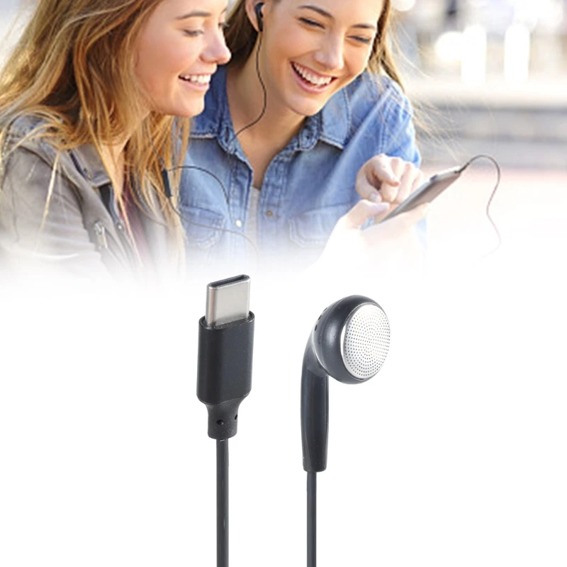 USB Type C Earphones Single Earbuds Side Earplugs With Microphone Stereo Sound Reinforced Cord For Mobile Phone Type C