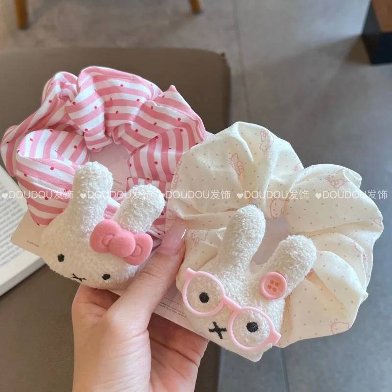 New Miffy Cute Hair Tie Large Intestine Hairband Kawaii Cartoon Character Rabbit Heart Ponytail Fixed Bun Girl Elastic Bun Gift view 6