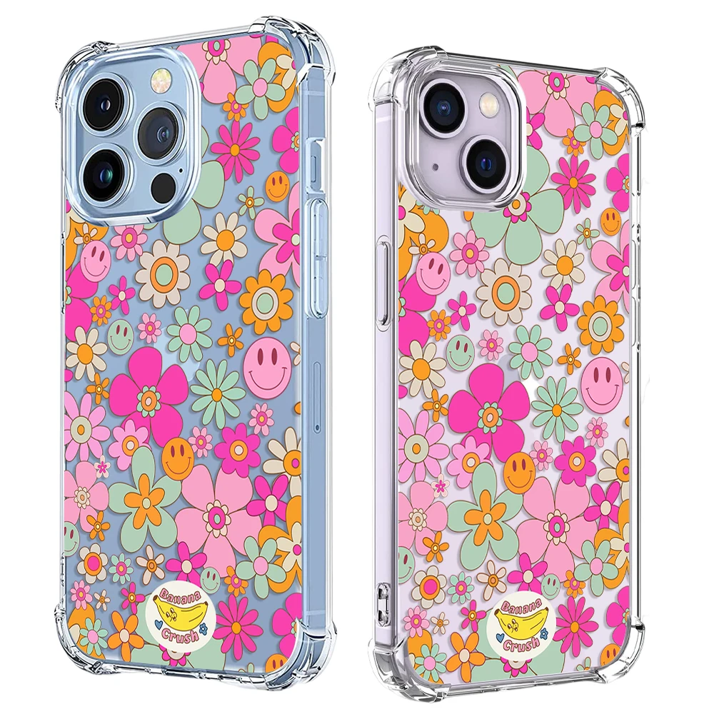 Fashion Flower Phone Case For IPhone 15 14 13 12 11 Pro X XS XR Max 7 8 Plus SE 2020 3 Mini Shockproof Soft Clear TPU Back Cover