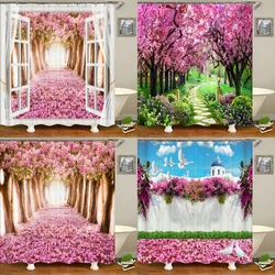 3D Beautiful colorful flower landscape printing bathroom waterproof shower curtain polyester curtain home decoration curtain