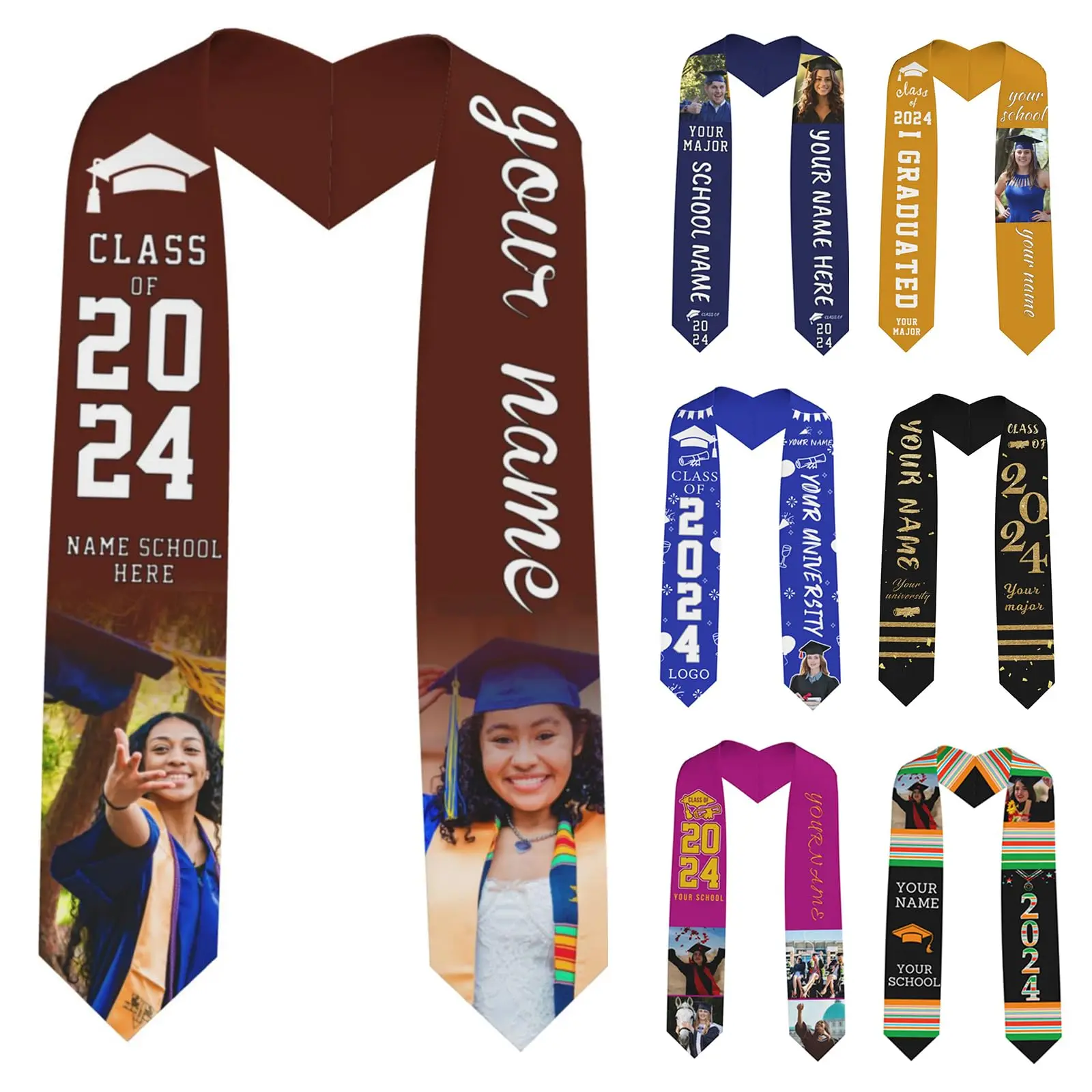 Personalized Graduation Stole Class of 2024, Customized Graduation Stole Sash with Photo Text Gifts for Senior Academic Grads