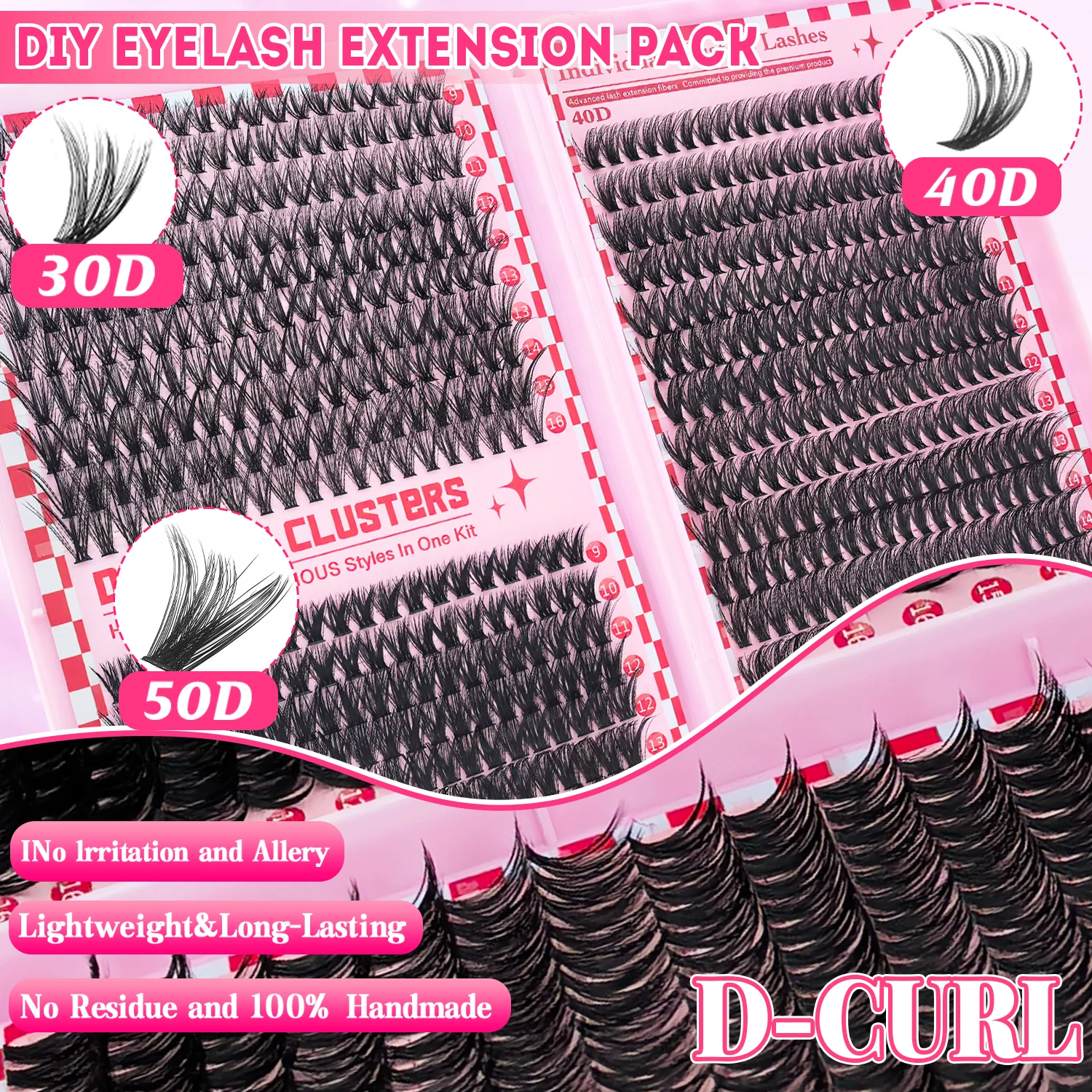 Kit de grappes de cils individuelles-200/640/690/740 pièces cils bouclés D Extra épais Look de cils vaporeux, maquillage pour les yeux de qualité Salon