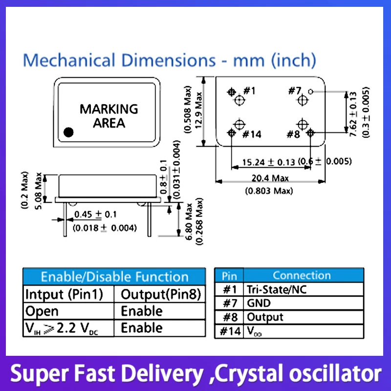 3PCS Rectangular full-size 30M 4P OSC in-line active crystal oscillator 30MHz 4-pin oscillator clock oscillator