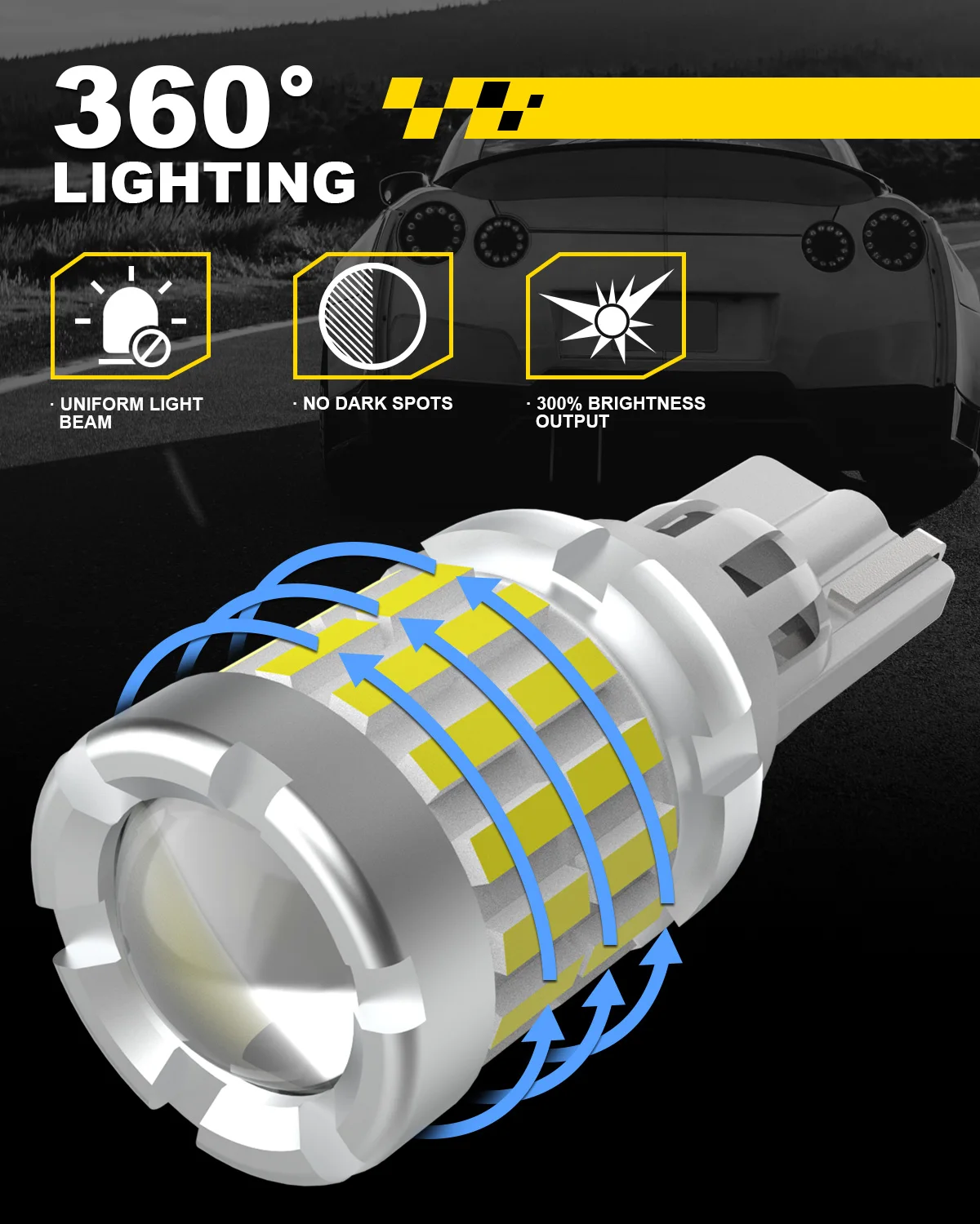 LEDカーリアランプ,Canbus-T15 t16,赤,オレンジ,黄色,バーニア,超高輝度,2x,2000lm