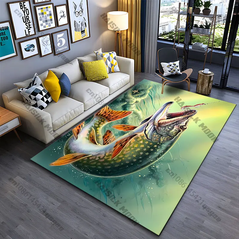 Fish attempting to catch lure carpet Yoga living room room decor children's crawling mat doormat area rug games mat
