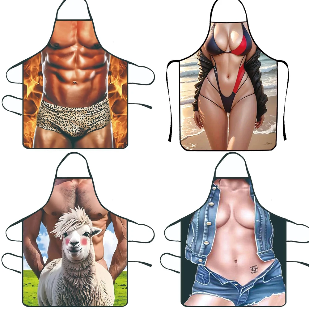 Creative and Sexy Apron for Men and Women Barbecue Apron with Fun Printing for Prevention Water Single Party Apron