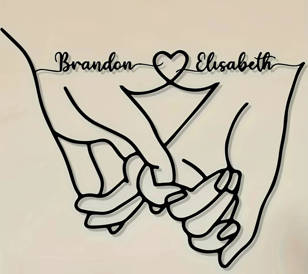 Personalized Couple's Hands Metal Wall Art - Custom Names & Heart Design, Romantic Wedding Valentine's Anniversary Gift