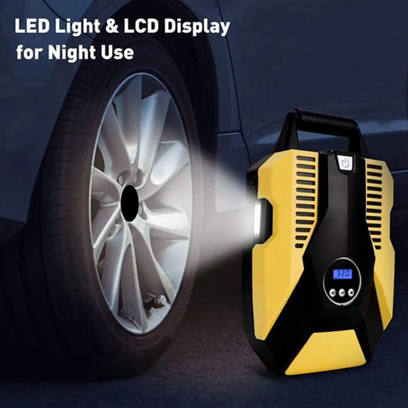 Air Compressor Pump Electric Air Pump DC 12V 150PSI Auto Shut Off With Emergency LED Flasher For Car Bicycle