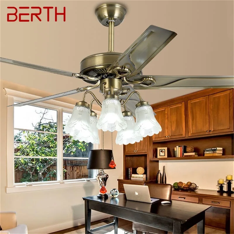 

BERTH Classical Ceiling Fan Light Large 52 Inch Lamp With Remote Control Modern Simple LED For Home Living Room