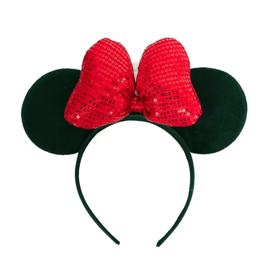 Disney Mickey Mouse Ear Headband Amusement Park Hair Hoop Fish Scale Sequin Mesh Party Headwear Girl Toy Birthday
