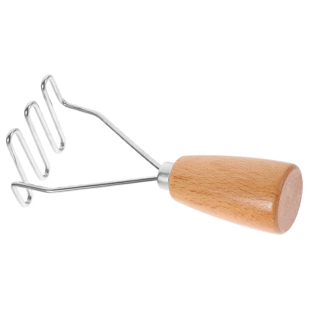 

1pc Stainless Steel Potato Reusable Kitchen Manual Presser For Potatoes Carrots Easy Clean Smooth Surface Wooden Handle Portable