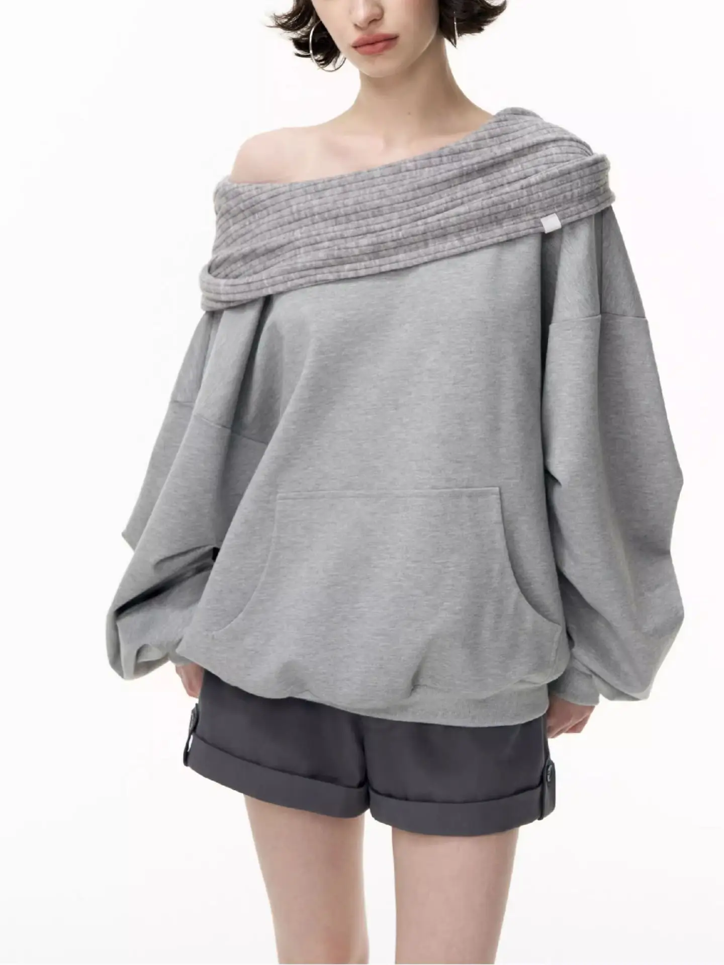 

Y2K Punk Style Sloping Shoulder Collar Loose Hooded Sweater Women's Fashion Fall Winter Off-the-shoulder Tops Women's Clothing
