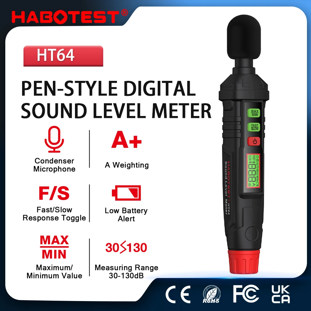 HABOTEST HT64 Noise Measuring Instrument db Meter 30~130dB Mini Audio Sound Level Meter Decibel Monitor