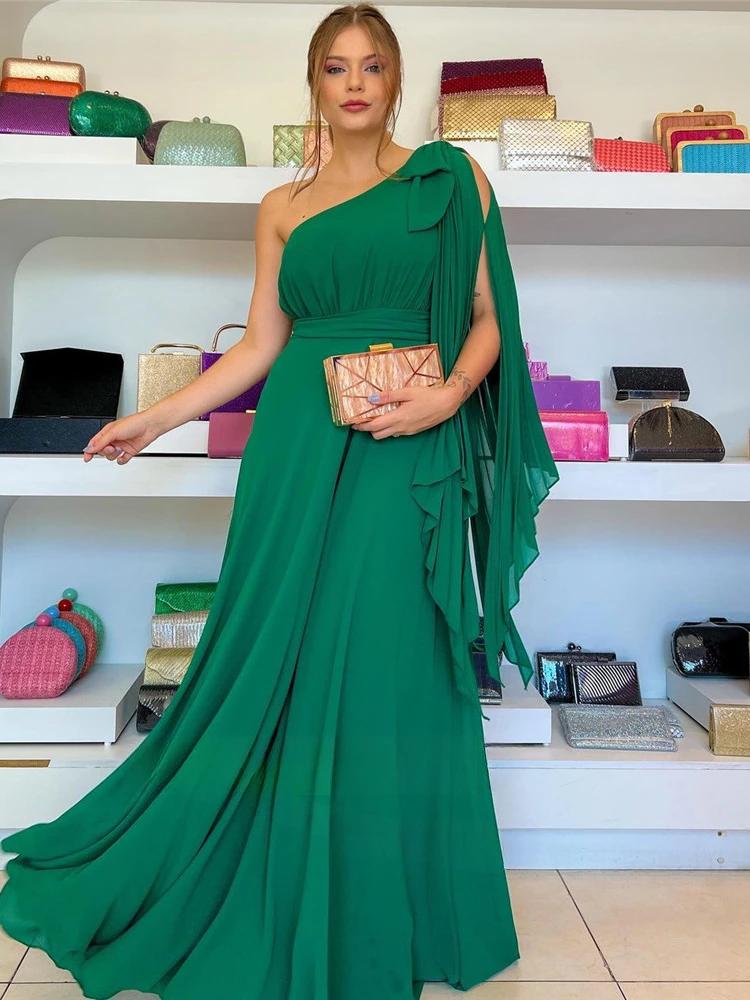 Abiti da ballo maniche a mantella donne arabe Plsu Size Event Party una spalla Chiffon verde abiti da sera per occasioni formali