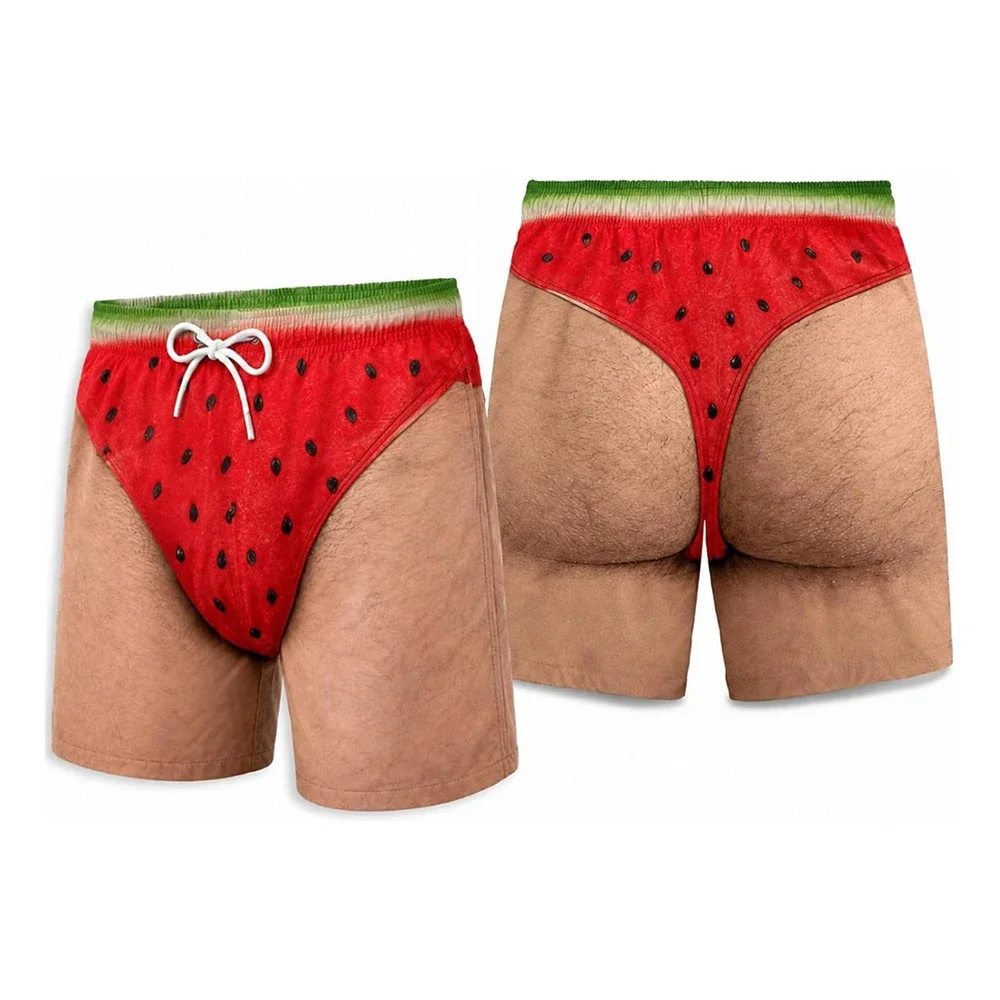 3D-Druck Badehose mit Fake-Po-Muster für Männer, Persönlichkeits-Strandparty-Boardshorts, einzigartige Leopardenmuster-Sommer-Shorts, lustig – Detail 7