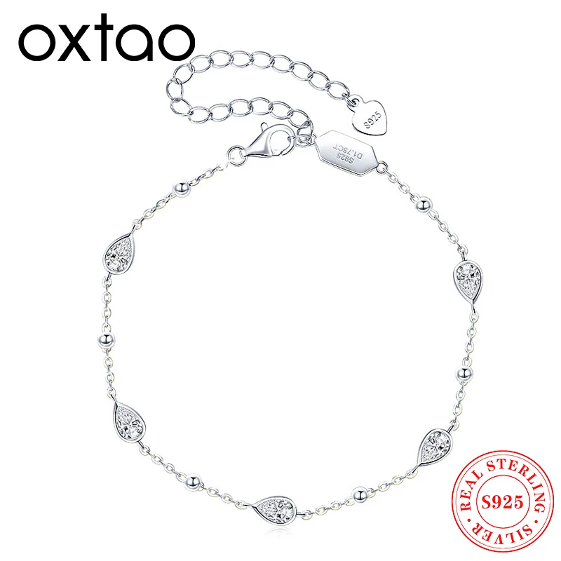 

OXTAO Pear-Shaped Cut Moissanite Teardrop Bracelet for Women 925 Sterling Silver Hand Chain Fine Jewelry Valentine's Day Gift