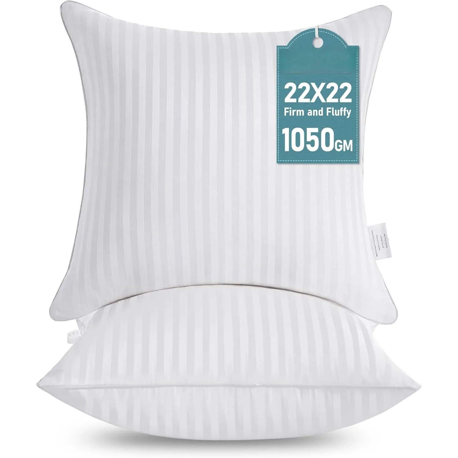 

22 x 22 pillow, sturdy and fluffy decorative square pillow, soft cotton cover, white cushion, 2 per pack