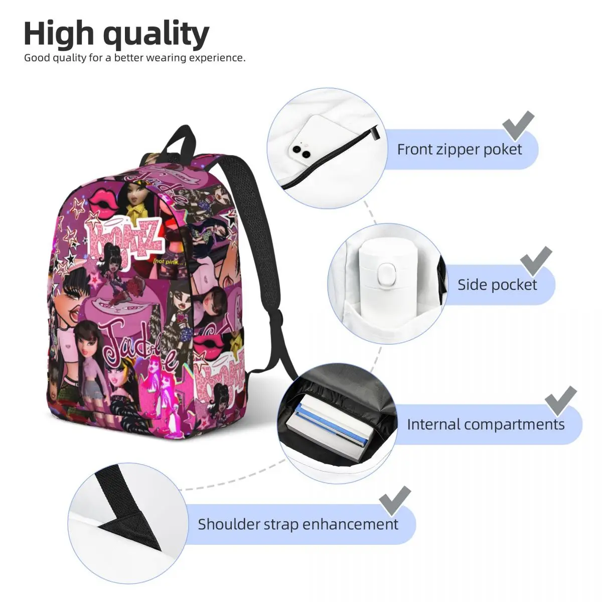 Bratz-Mochila De estética Y2kchildhood para niñas, escuela secundaria primaria, bolsa de libros para estudiantes, mochila de viaje para adolescentes