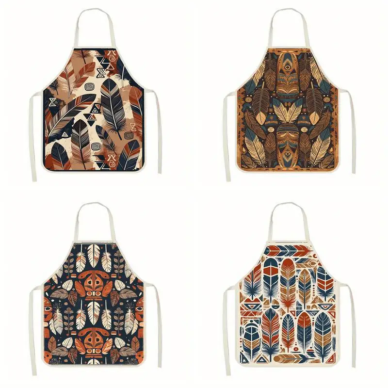 

Bohemian Feather Pattern Apron Linen apron, suitable for kitchen cooking, parent-child interaction, painting and other scenarios