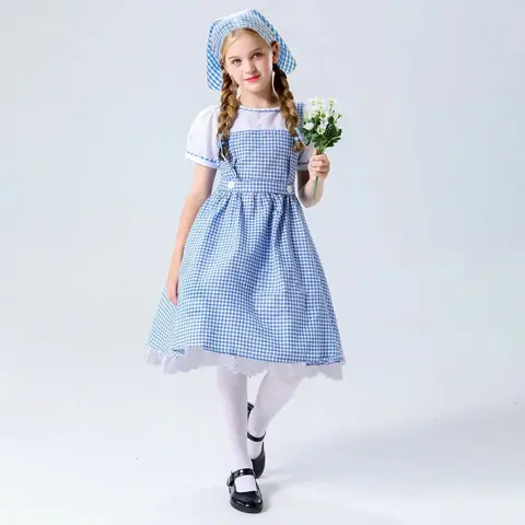 Wizard of Oz Dorothy Alice Maid Princess Party Dress Cosplay Halloween Costumes Girls Performance Pastoral Dresses Birthday Gown