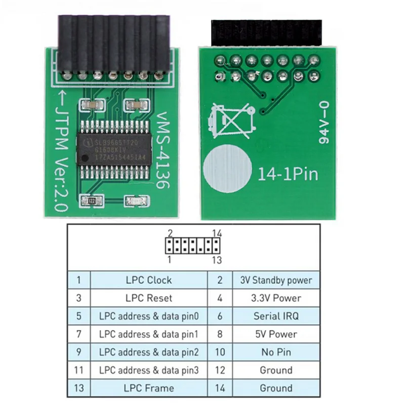 【Verbraucher-Liebling!】2X TPM 2.0 Verschlüsselung Sicherheitsmodul Remote Card LPC-14PIN Modul 14Pin LPC für MSI TPM2.0 LPC 14 Pin Secur