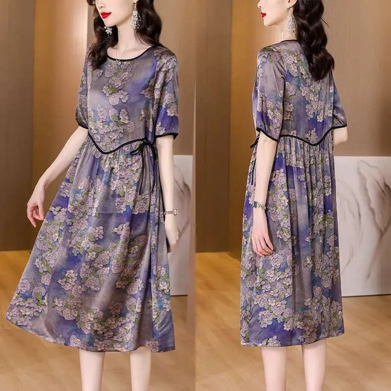 

Ele Silk Dr Женская летняя новая юбка трапециевидной формы со свободной талией ort Sve round Ne Basic Sle Ciwalk Faion Dr