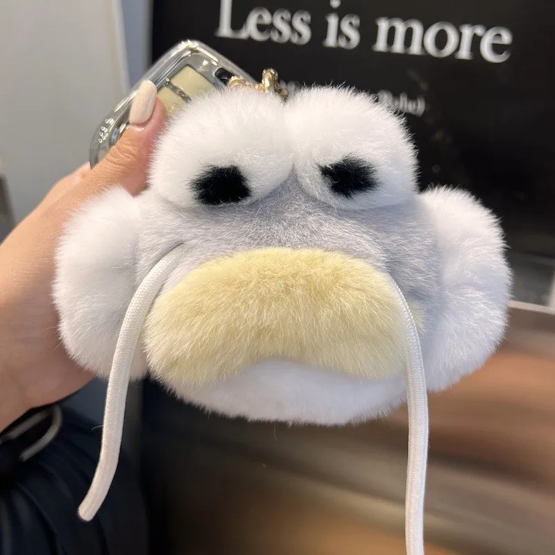 Cute Real Otter Rabbit Fur Clownfish Car Keychain Pendant Ins Plush Doll Bag Charm Gift