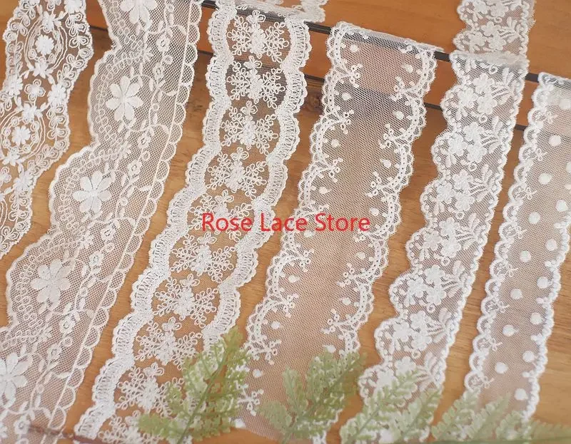 5 yard flower cotton thread embroidery Lace Trim, Ivory Cotton tulle trim, For Doll Dress, Costume Design,Veil Edge,cosplay trim