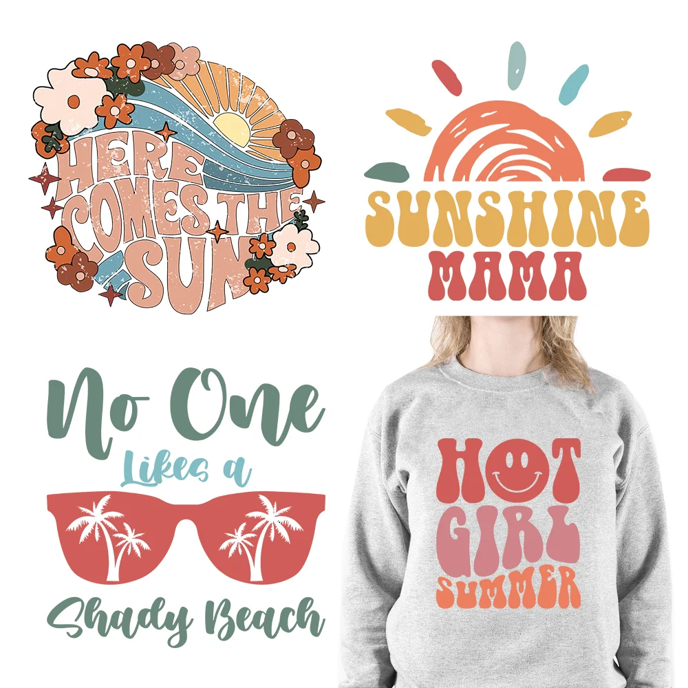 

Iron On Retro Summer Decals Sunshine Beach Life Stickers Groovy Summer Vacation DTF Transfers Ready To Press For T Shirts