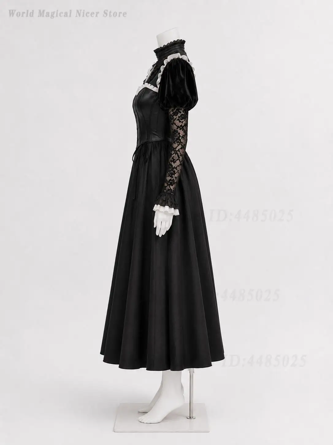 Women Gothic Vintage Victorian Style Longsleeve Lace Gown, Dark Court Vampire Inspired Cosplay Outfit for Halloween Party