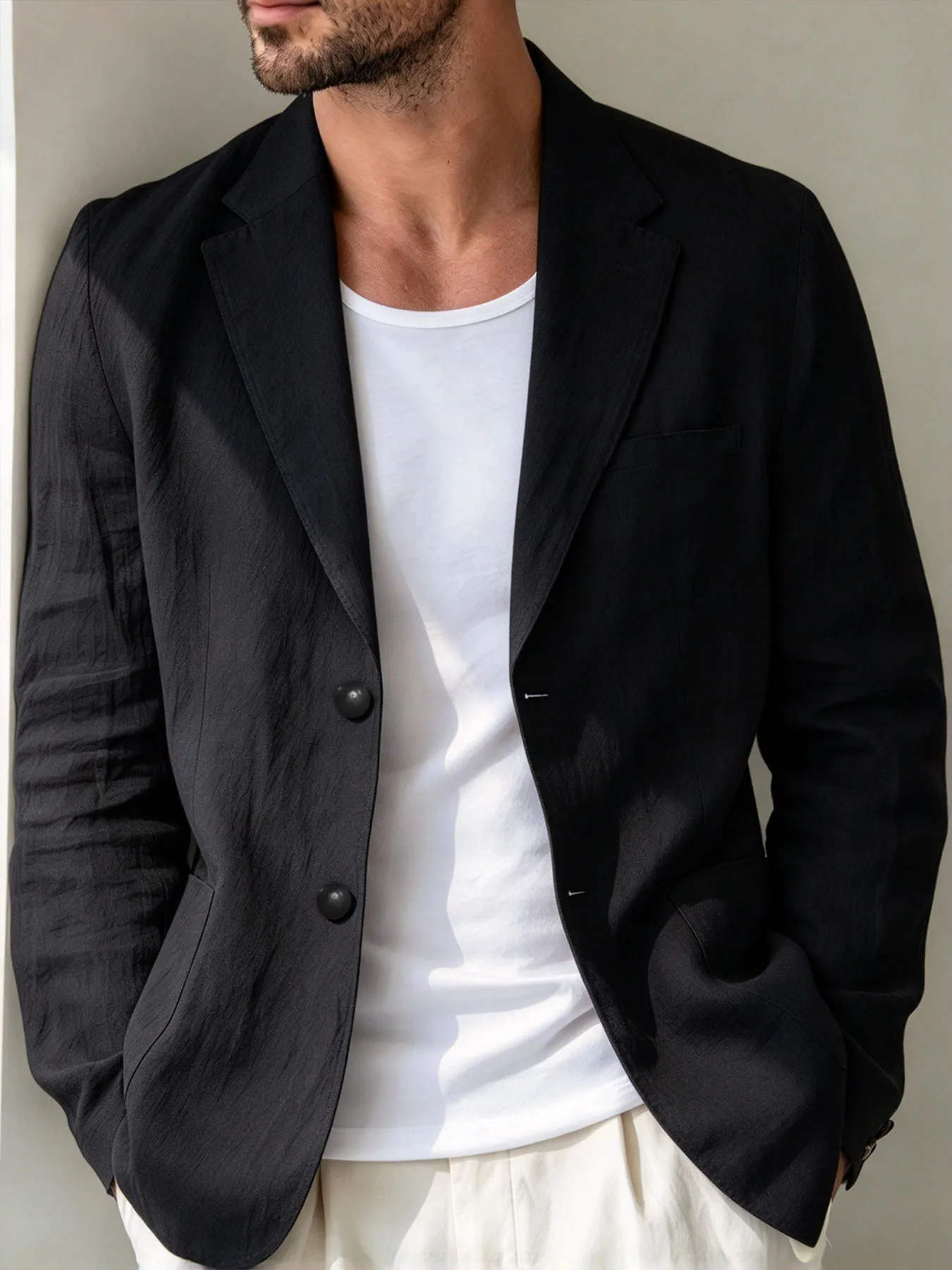 Autumn Men's Casual Suit Jacket Solid Color Lightweight Breathable Notched Lapel Fashion Simple Style Dailywear Male Blazer