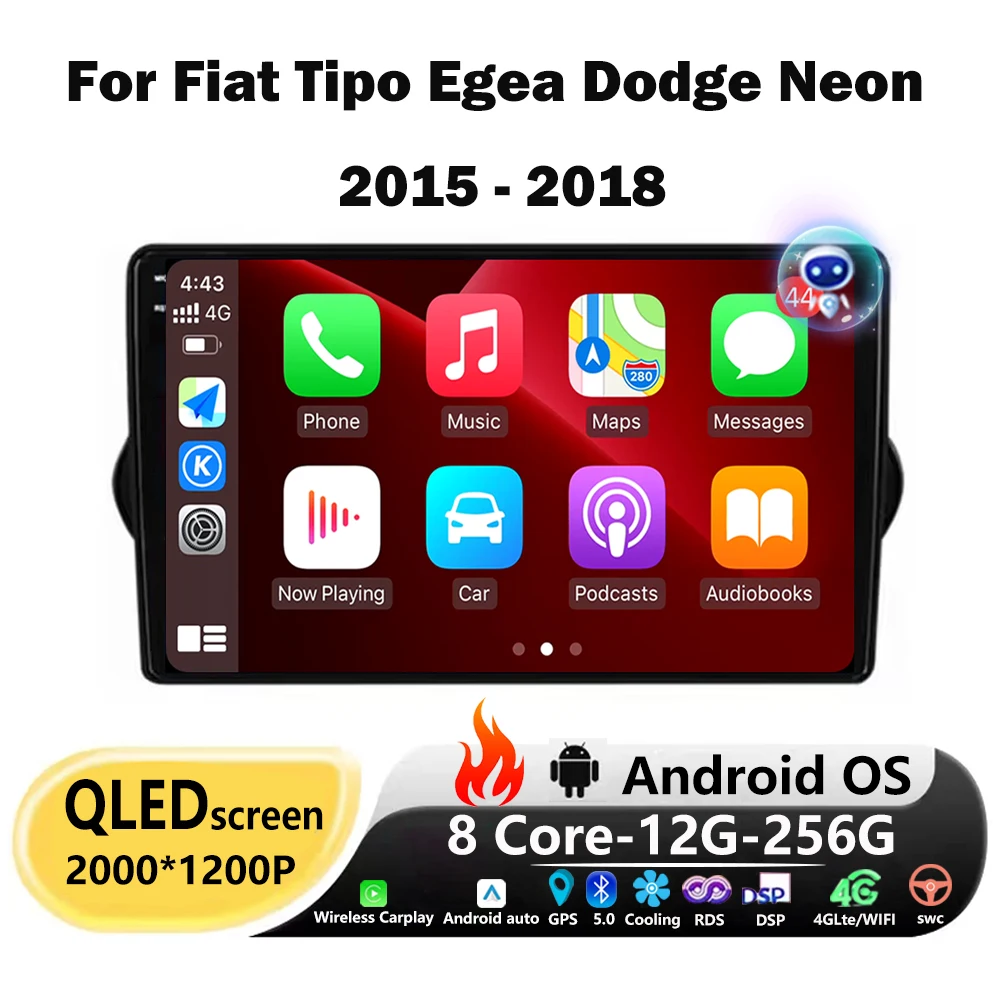 9'' For Fiat Tipo Egea Dodge Neon 2015-2018 Android 16 Auto Car Radio Multimedia Video Player Navigation GPS DSP Stereo Carplay