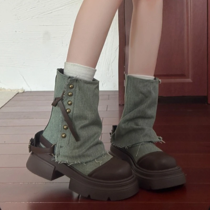 

Designer 2025 New Women Ankle Boots Fashion Platform Chunky Shoes Winter Goth Trend Woman Brand Denim Casual Shoes Mujer Botas