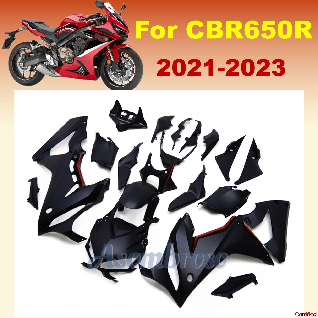 

Матовые черные обтекатели, комплект кузова, подходит для CBR650R CBR650 2019 2020 2021 2022 2023 CBR 650, новый комплект обтекателя панели ABS