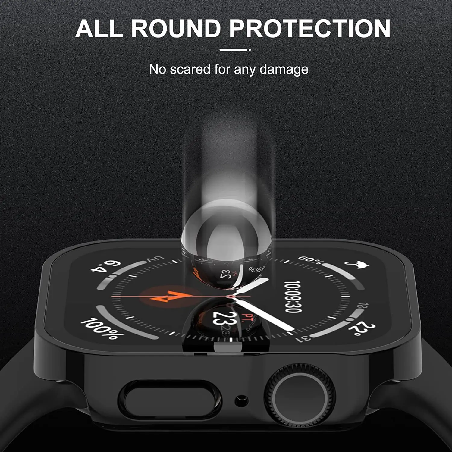 Waterproof Case For Apple Watch 44mm 45mm 40mm 41mm straight edge Screen Protector Cover Case for iWatch Series 9 8 7 SE 6 5 4