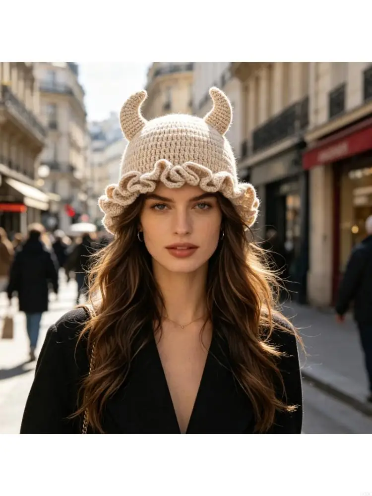 Ruffled Brim Cap Horn Costume Hat for Women Photo Wearn and Outfit Enhancer Y166