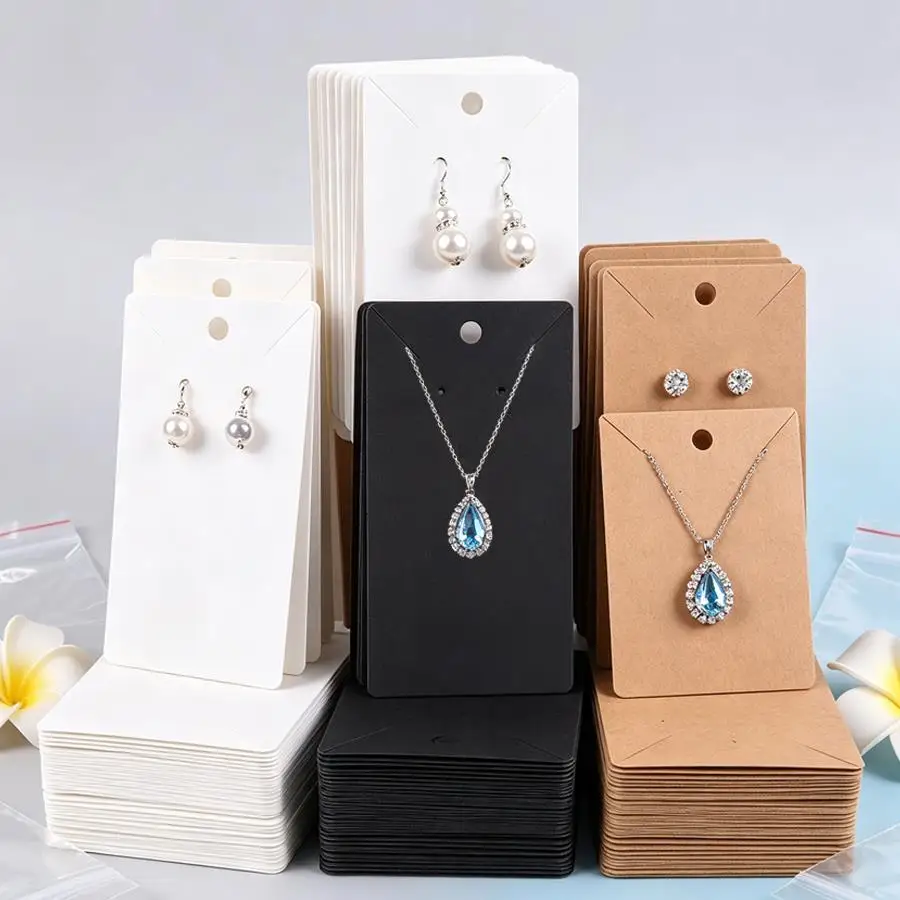 200pcs Jewelry Display Cards & Self Sealing Bags, Paper Hanging Tags, Packing Accessories for Earrings, Necklaces, Pendants XJM