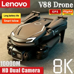 ミニドローンLenovo-V88,HD 8K,デュアルカメラ,GPS,障害物回避,写真,オプティカルフロー,折りたたみ式おもちゃ,uav 9000m,5g