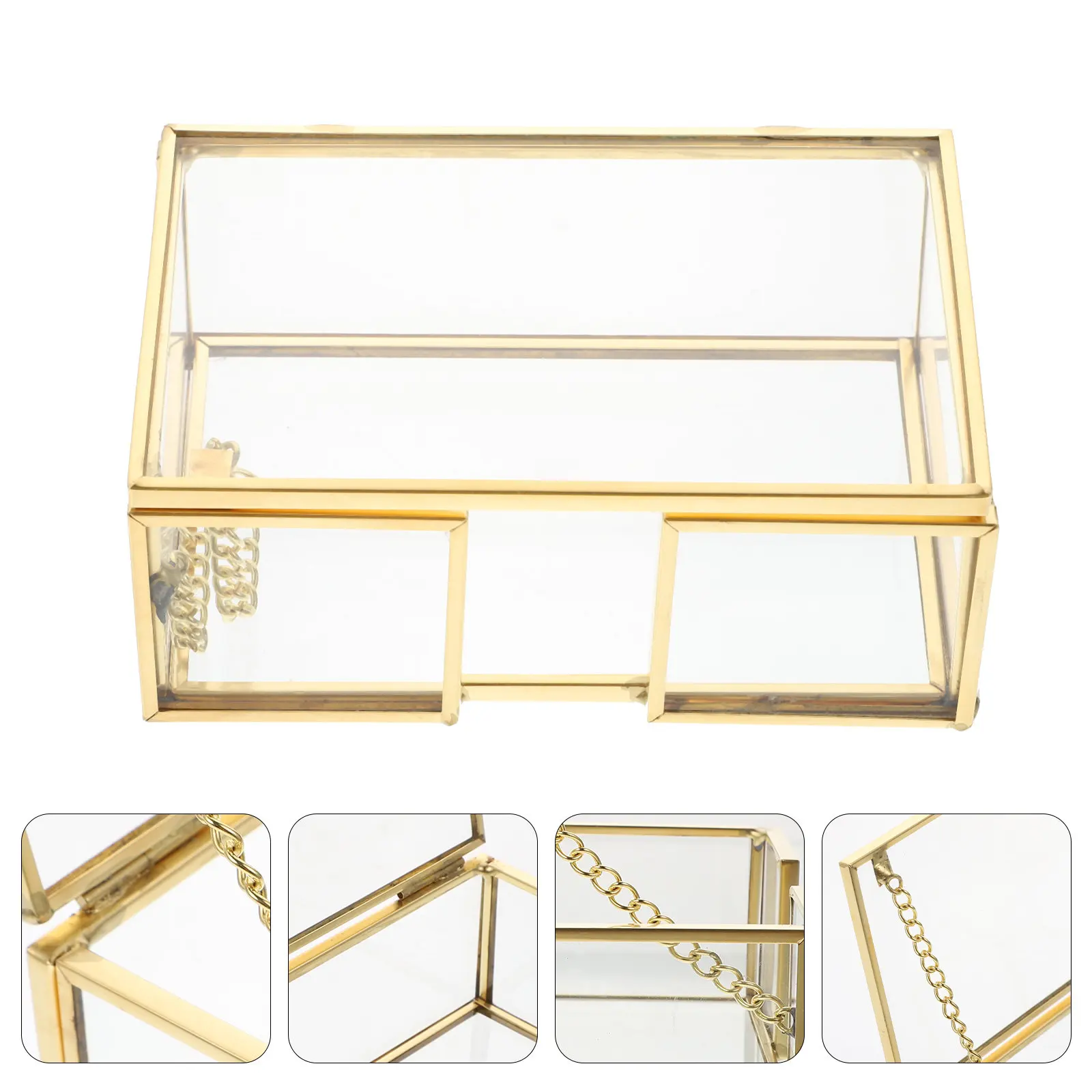 Transparent Glass Storage Box with Copper Accents for Office Supplies, Tea, Snacks, Pens & Desktop Organization