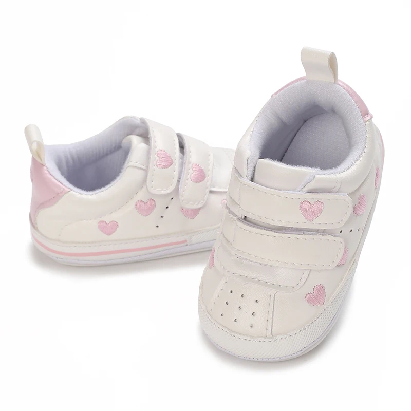 White Baby Shoes Boy Girl Heart Embroidery Sneakers Non-slip Infant Toddler Sports First Walkers