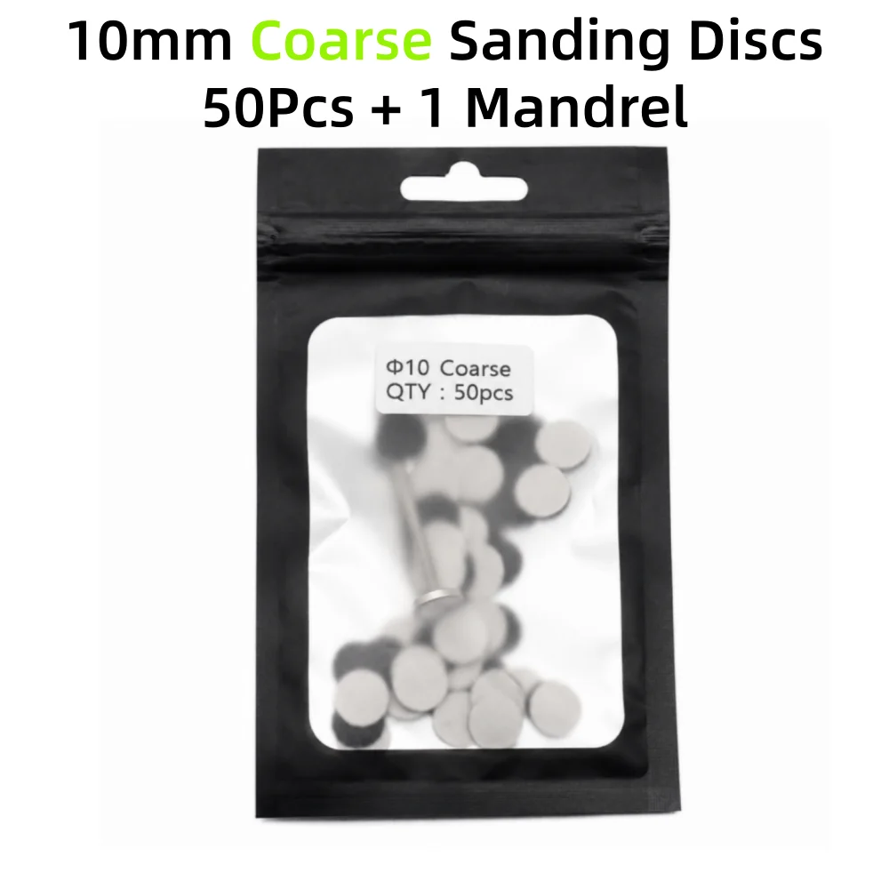 50Pcs 10mm Nail Sanding Discs with Mandrel Coarse Medium Fine Grit Electric Nail Drill Bits for Gel Polish Removal Manicure Pedi