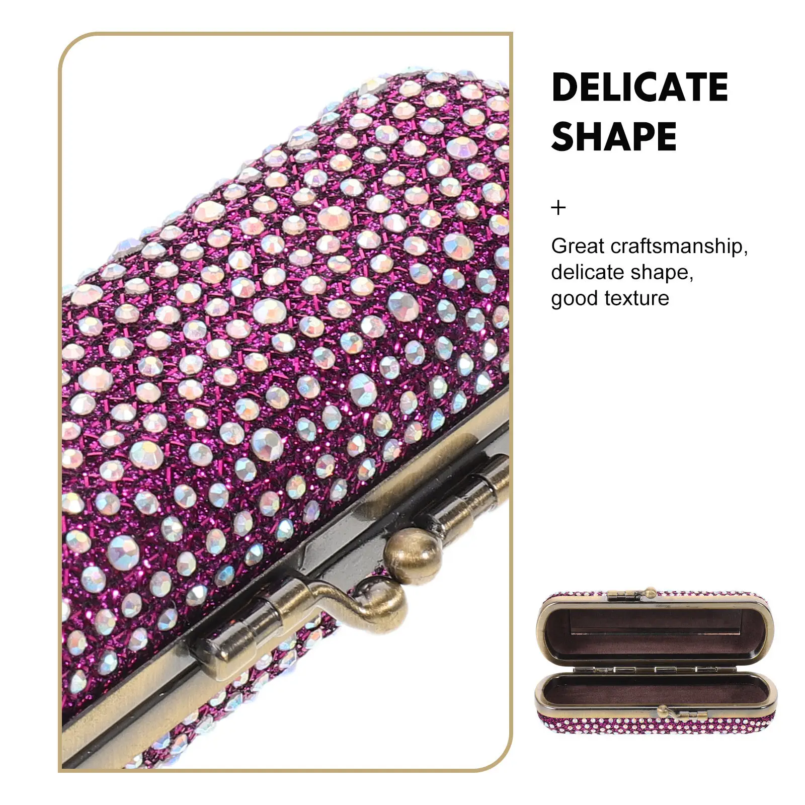 Rhinestone Lipstick Case Compact Portable Mirror Lip Makeup Organizer Travel Holder Anti-Drop Protective Storage Box for Purse