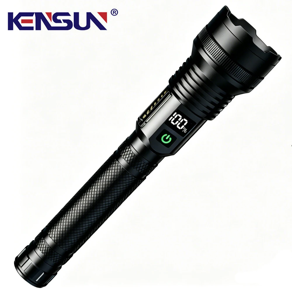 High Power Spotlight Long Range LED +Side COB Flashlight Type-C Rechargeable Telescopic Zoom Focusing Lamp Super Bright Tactical