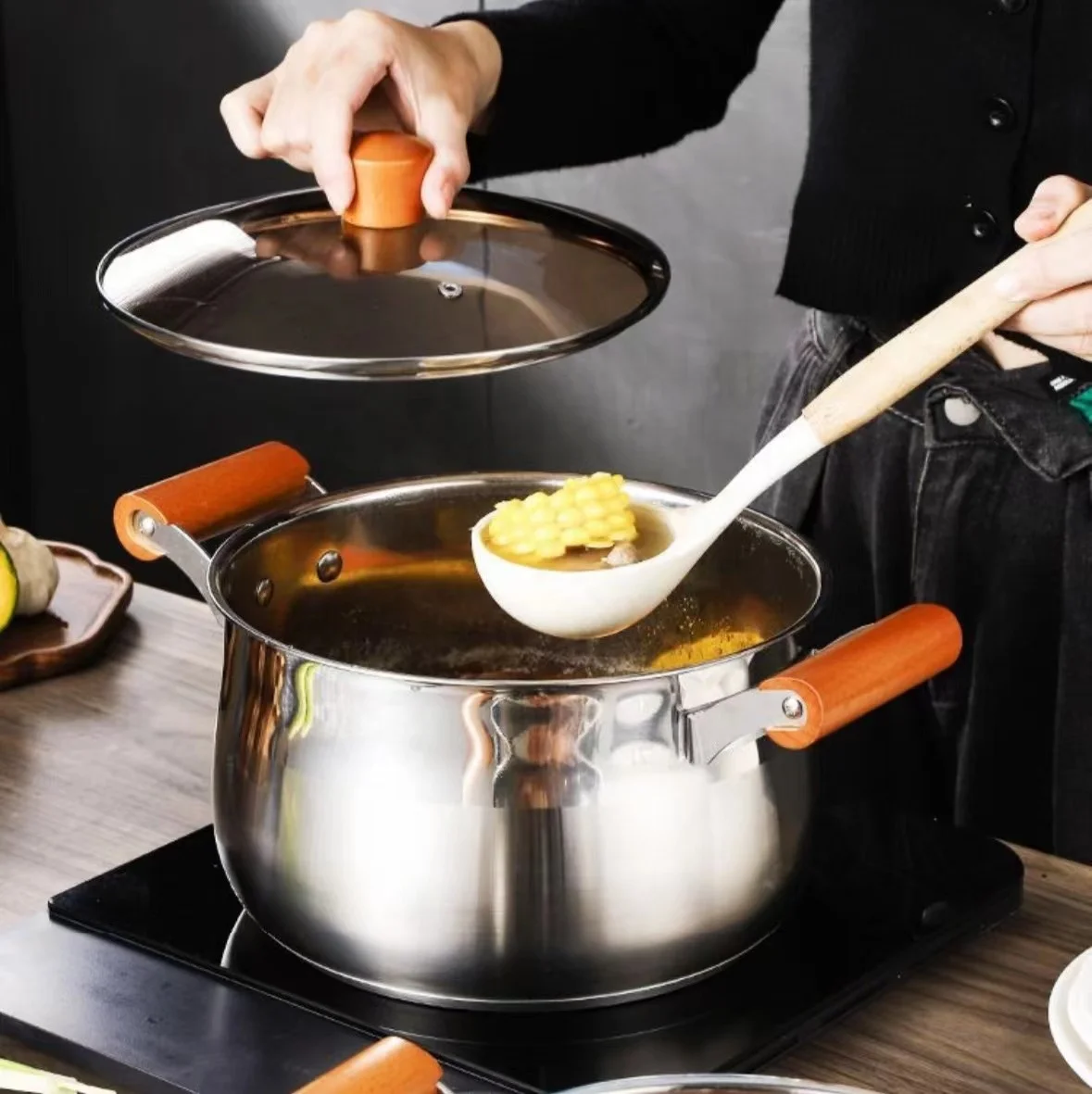 Household Three-layer Composite Bottom Stainless Steel Steamer Pot Double Ear Soup Pot