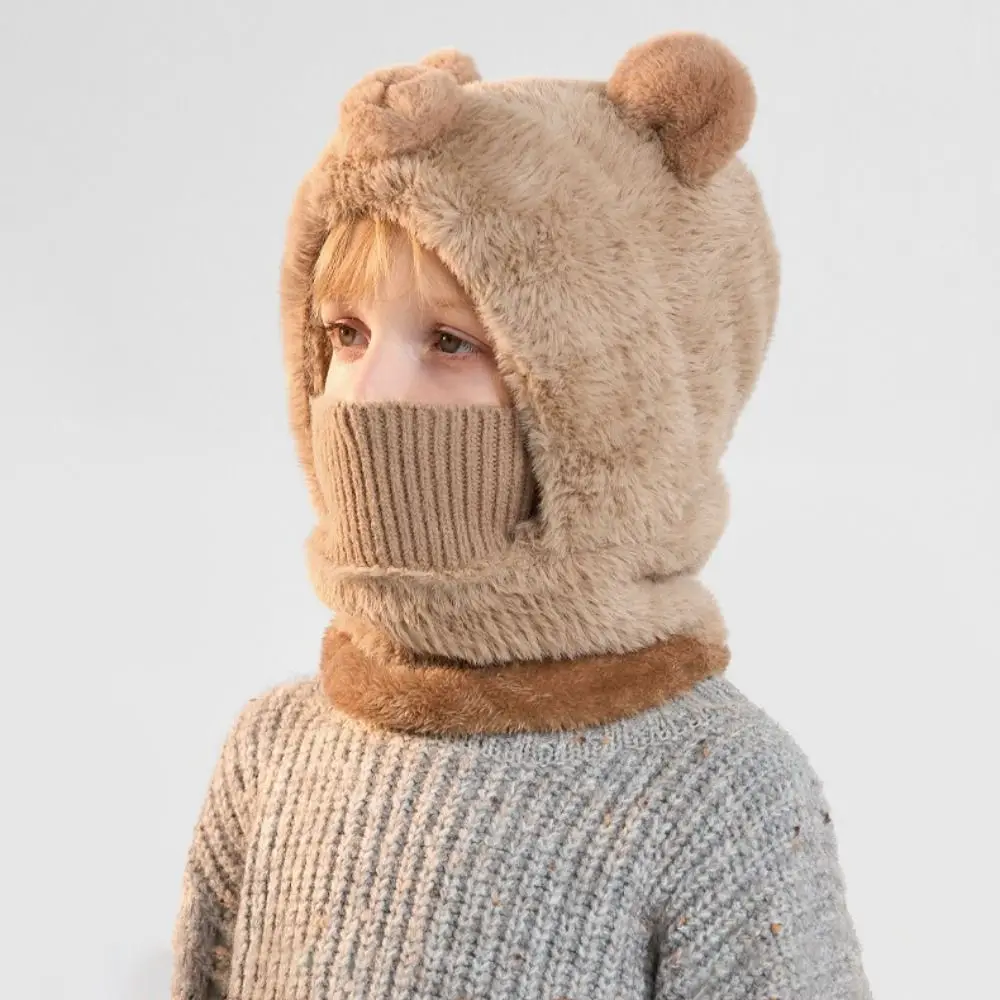 Coldproof Children's Balaclava Hat Windproof Thick Warm Neck Scarf Integrated Ear Protection Face Guard Hat Children Use