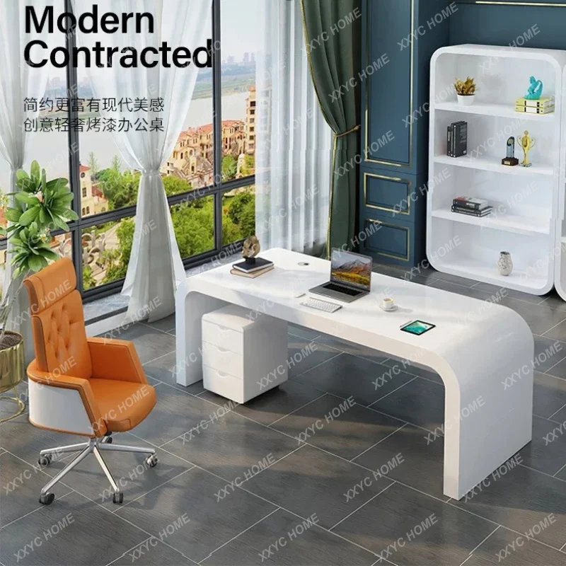 XX Stylish White Office Desk Paint Boss Big Class Female Office Desk President Computer High Office Furniture
