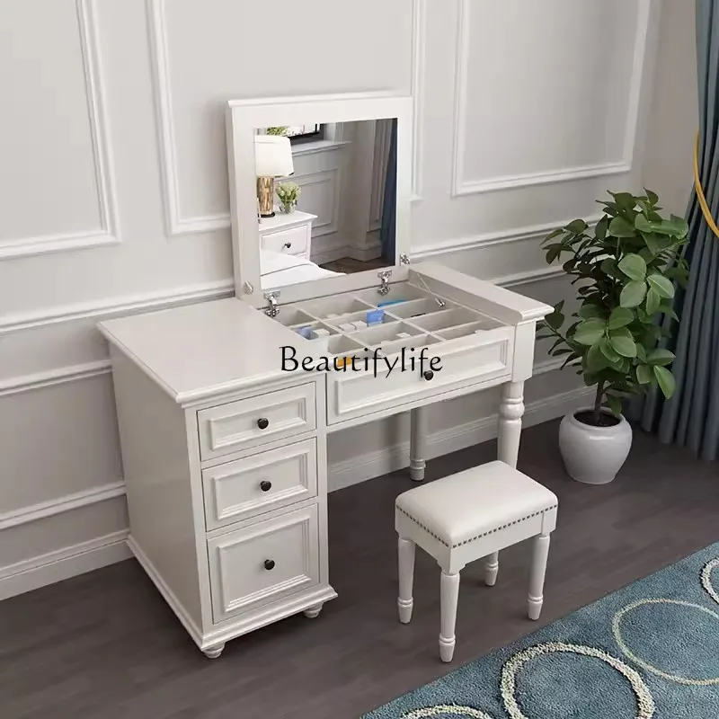 American-Style Solid Wood Dresser Modern Minimalist Locker Integrated Light Luxury High-Grade Flip Case Makeup Table