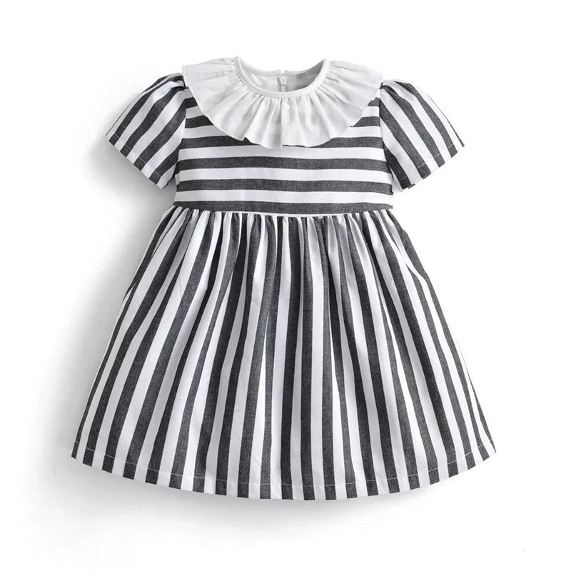 

2024 Kids Clothes Summer Dress for Girls Baby Princess Gray Plaid Dresses for Toddler Girl Children’s Clothes Flowers Cotton