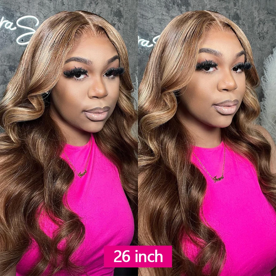 P4/27 Highlight Perücke Echthaar 13x4 Körperwelle Lace Front Perücken für Frauen Farbige Echthaarperücken Ombre Honigblonde Echthaarperücke