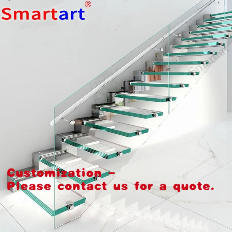 

Customize.2025 New Designed Smartart China Modern Indoor Glass Railing LED Floating Glass Stairs